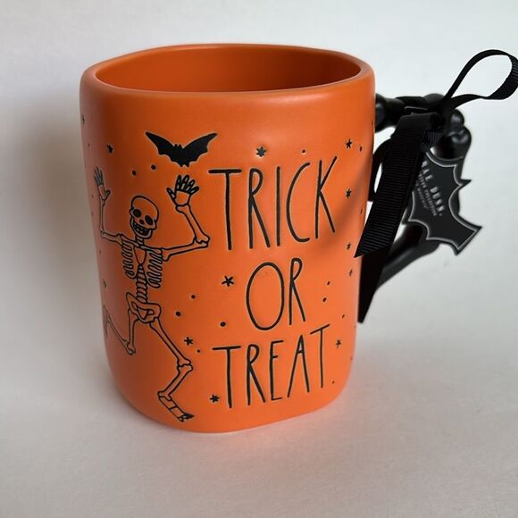 NWT Rae Dunn Trick Or Treat Halloween Coffee Mug Double Sided Orange Black - Picture 9 of 9